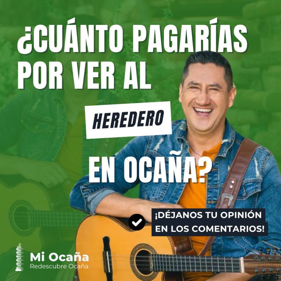 El heredero con guitarra en mano, sonríe. La imagen captura su energía y entusiasmo.